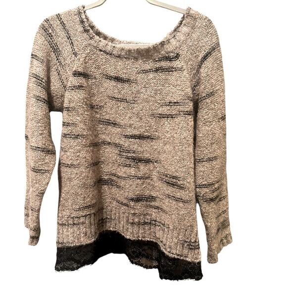 Elsamanda Italy Mohair Blend Sweater Lace Hem Black Gray Melange, S - Picture 1 of 7